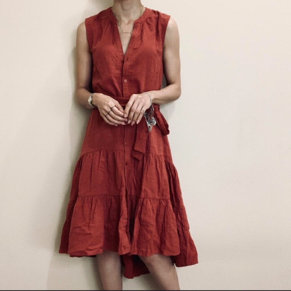 NWT DREW Amber Button-front Tiered Hi-Lo Dress Size Large - Picture 2 of 9